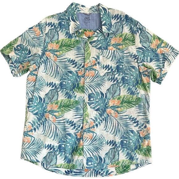 IZOD Men's XL Tropical Hawaiian Floral Short Sleeve Button-Up Shirt Multicolor - Picture 1 of 6